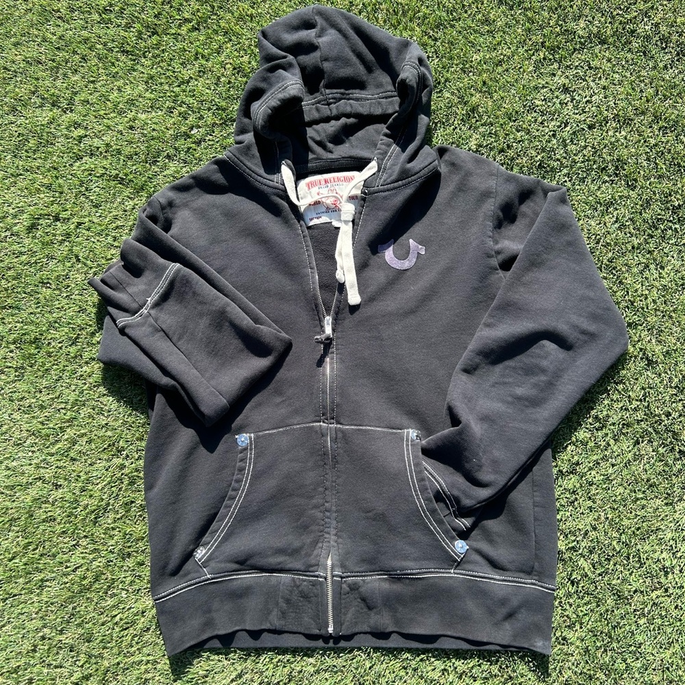 True Religion World Tour Velvet Zip Up Heavy Hoodie